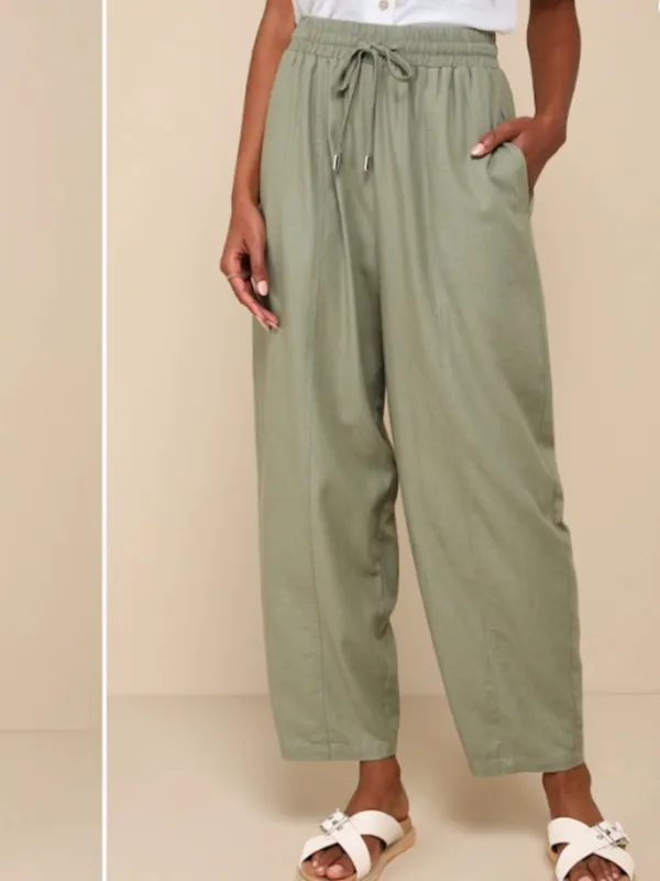 LULUS Casual Brunch Vacation Resort Beach Barrel Leg Drawstring Lounge Pant - Image 4