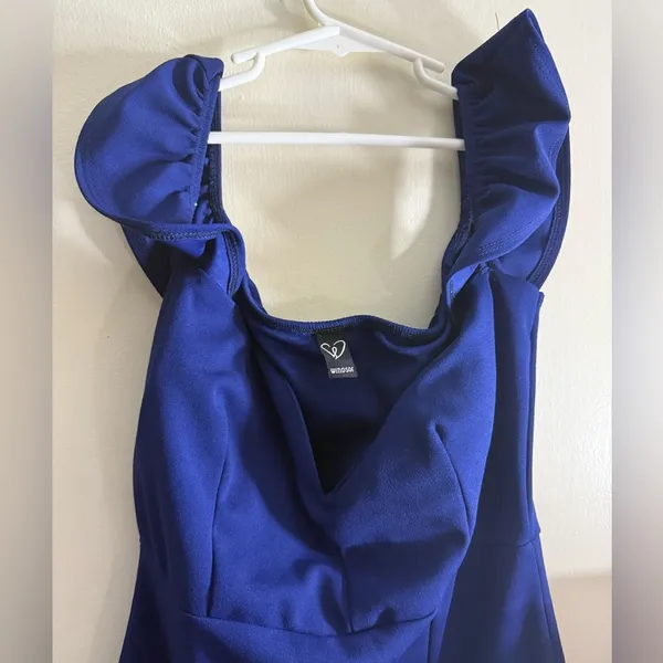 Windsor Elegant Navy Blue Off-Shoulder Dress - Image 3