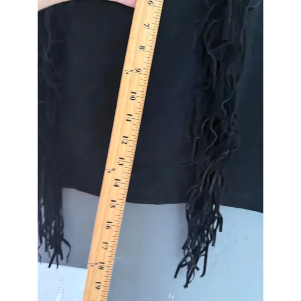 Western Black Faux Suede Fringe Mini Skirt Western Boho A-Line Size Medium - Image 7