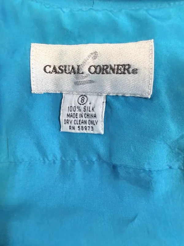 Drapey Wrap 100% Silk 80s Vintage Working Girl Dress Turquoise Sz 8 - Image 3