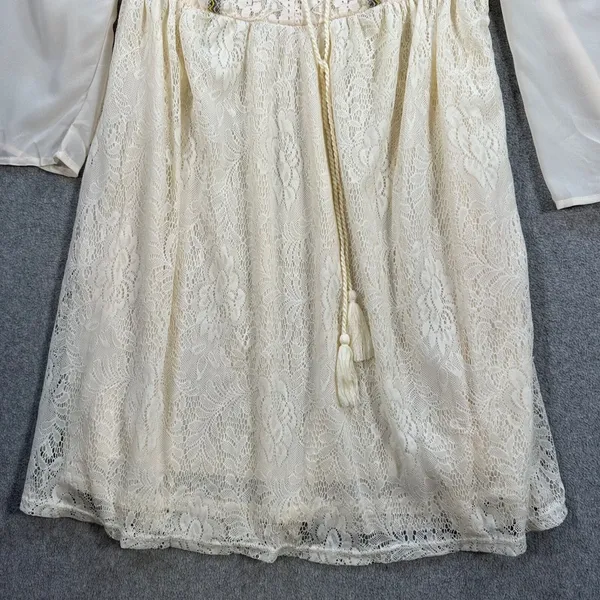 Flying Tomato Mini Dress Sheer Lace Womens Small Boho Tassel Peasant Embroidered - Image 2