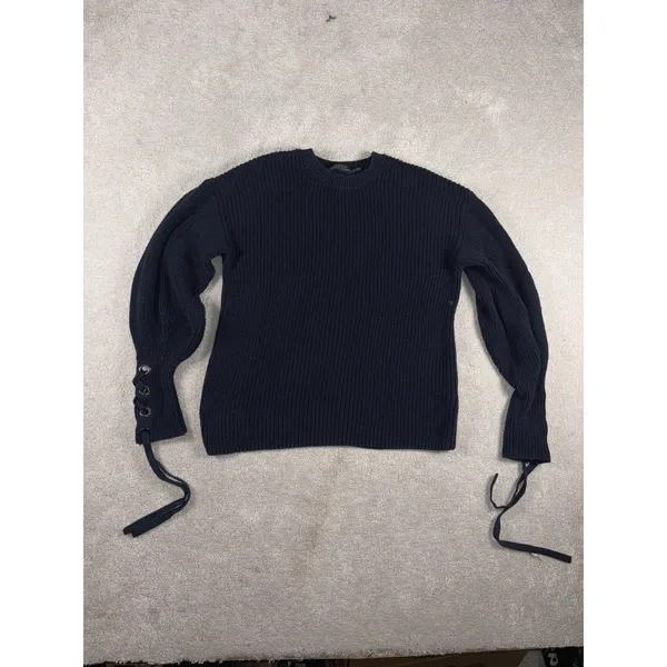 womens polo ralph lauren sweater tie sleeves navy chucky knit pima cotton Ribbed - Image 2