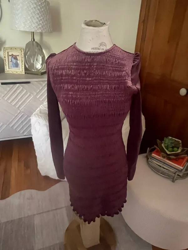 Aqua AI Overview This burgundy velvet cocktail dress - Image 4