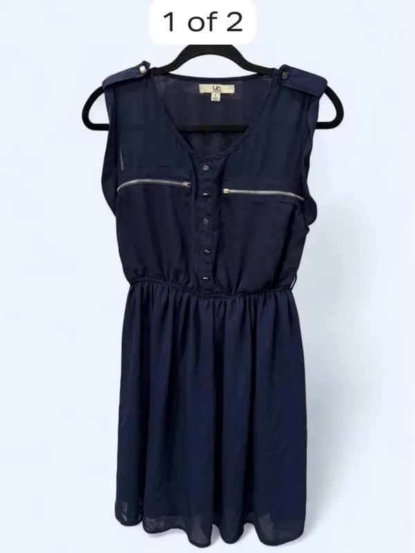 Ya Los Angeles Navy Sleeveless V-Neck Mini Dress with Gold Zipper Accents - Image 2