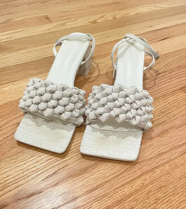 Natural Woven Block Heels Size 9 - Image 6
