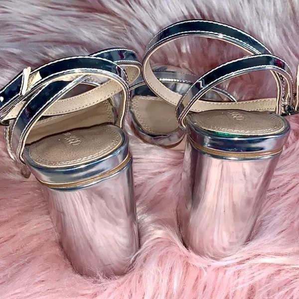 ASOS Hermione Silver Mirror Block Heel Sandals - Image 8