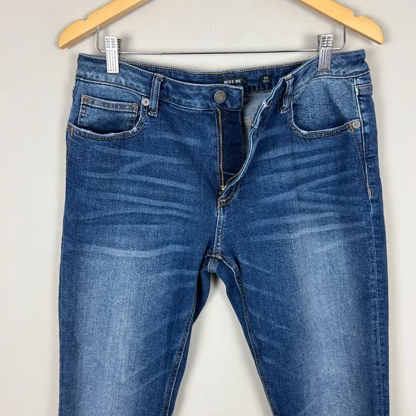Miss Me Boot Jeans Womens 32 Blue Medium Wash Stretch Denim Whiskering NO‎ Bling - Image 5