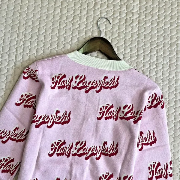 $399 NWT Karl Lagerfeld Pink Logo Cropped Cardigan Crystal Buttons Wool Blend - Image 10