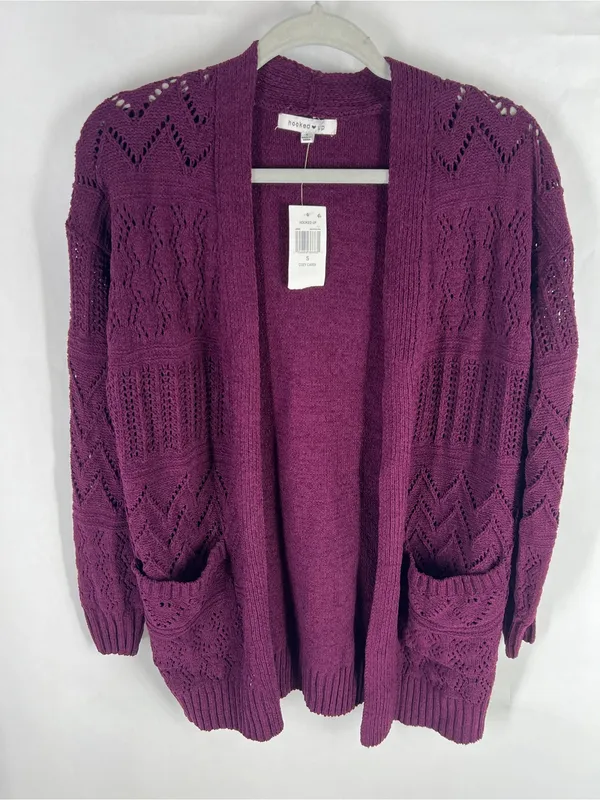 Hooked Up Cozy Cardi Winter Bloom Purple Pointelle Open Front Cardigan S NWT - Image 2
