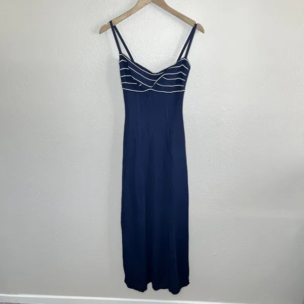 Herve Leger 90s Navy Blue Bandeau Top Stretch Bodycon Maxi Dress S - Image 2
