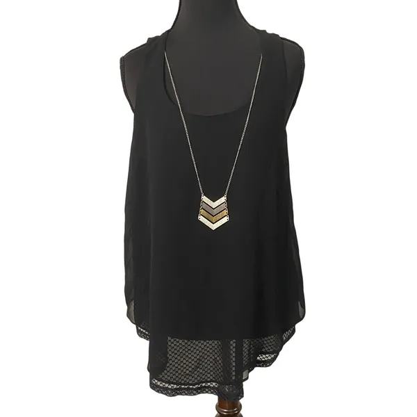 A. Byer Y2K Going Out Top Sheer Black Chiffon Layered Tunic Tank w Necklace Sz L - Image 2