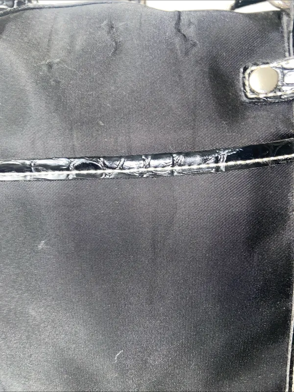 Black Nylon Tote Bag with Croc-Textured Trim - Image 3