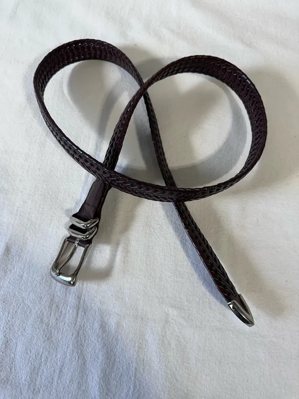 Perry Ellis Portfolio Belt Mens 40 Brown Braided Leather Silver Buckle Preppy - Image 4