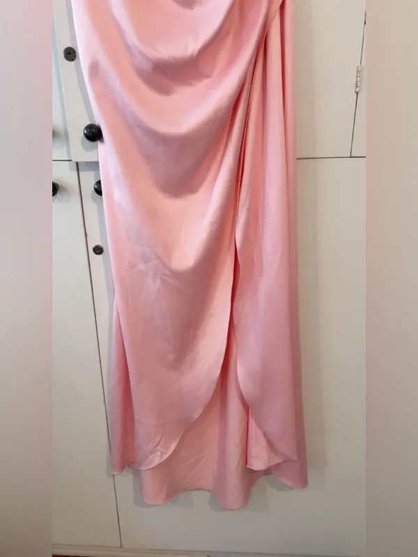 Elliatt Pink Satin One Shoulder Maxi Dress Draped Slip Gown Formal Size L - Image 5