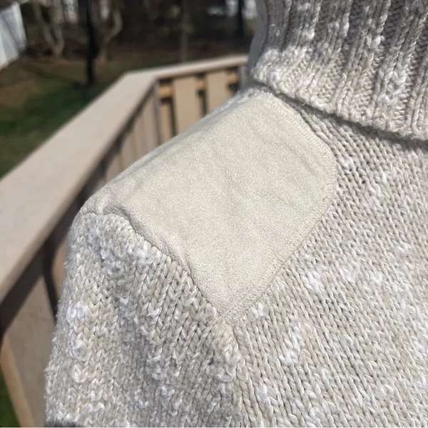Vtg Ralph Lauren Women’s Chunky Beige & White Marled Turtleneck Sweater Size M - Image 3