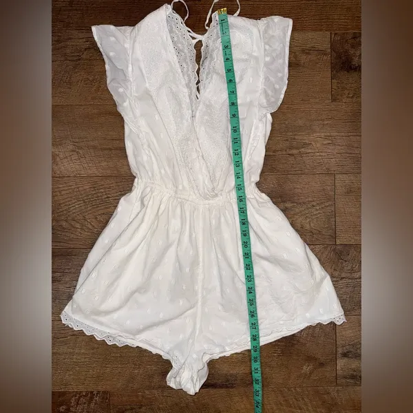 American Eagle Outfitters Eyelet Ruffle White Backless Romper - Image 11