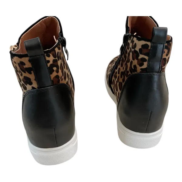 Le Sheelah Leopard Print Wedge Sneakers‎ Hidden Zipper Ankle Boots Size 6 - Image 8