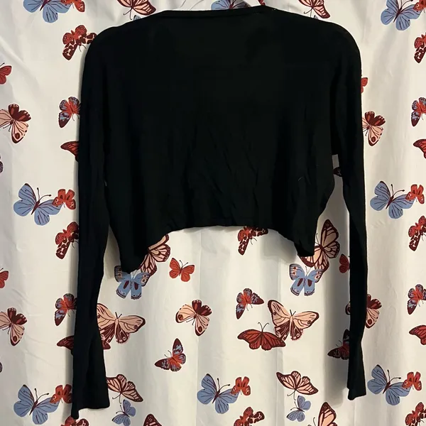 Thin cropped cardigan shawl/shrug Black - Image 2