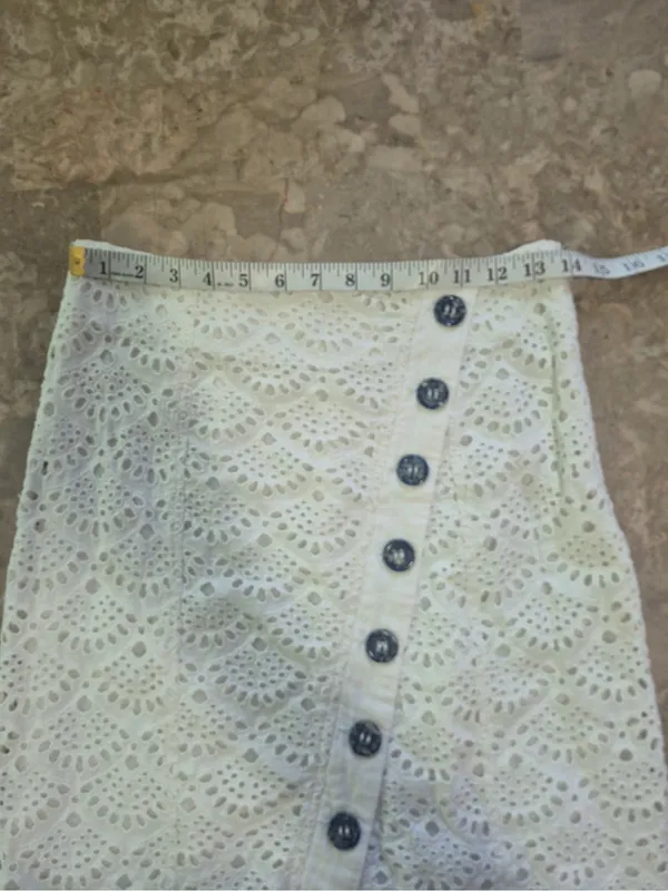 Tanya Taylor Cream Lace bohemian crochet Button-Front Women's midi Skirt size 2 - Image 12