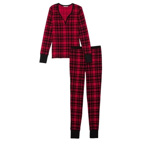 VICTORIA'S SECRET Thermal Long Pajama Set Red Black Plaid small - Image 2