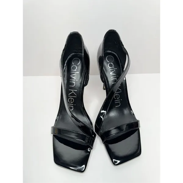 Calvin Klein Sandals Women Size 5.5 Black Patent Leather Square Toe‎ Dress Heels - Image 4