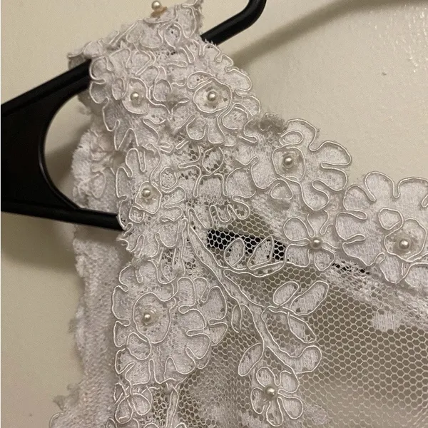 White Wedding Dress S Small Bust 32” Lace Tank Top Beaded Handmade Vintage READ - Image 3