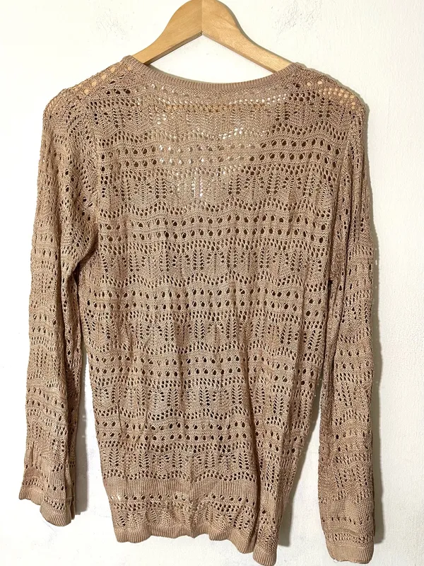 CUPSHE Open knit Beige Drawstring Crochet Beach Cover-Up Womens Top Sz Small - Image 3