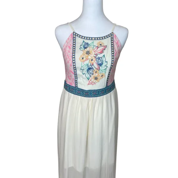 Flying Tomato Sleeveless Embroidered Lined Goddess‎ Maxi Dress Medium Bohemian - Image 4