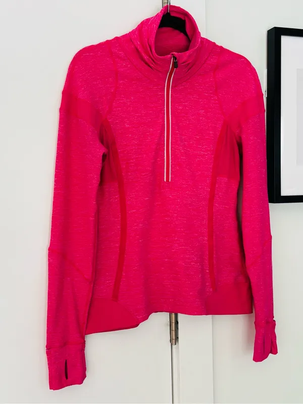 Lululemon womens hot pink half zip long sleeve pull over fitness top size 10 - Image 2