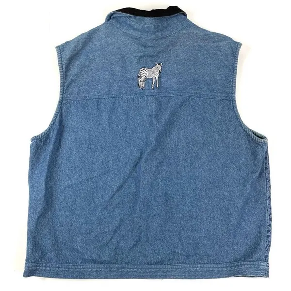 Vintage 100% Cotton Animal Print Denim Vest - Image 4
