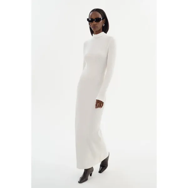 Lamarque Lindsay Dress White Textured Knit Open Back Maxi Long Sleeve Mock Neck - Image 3