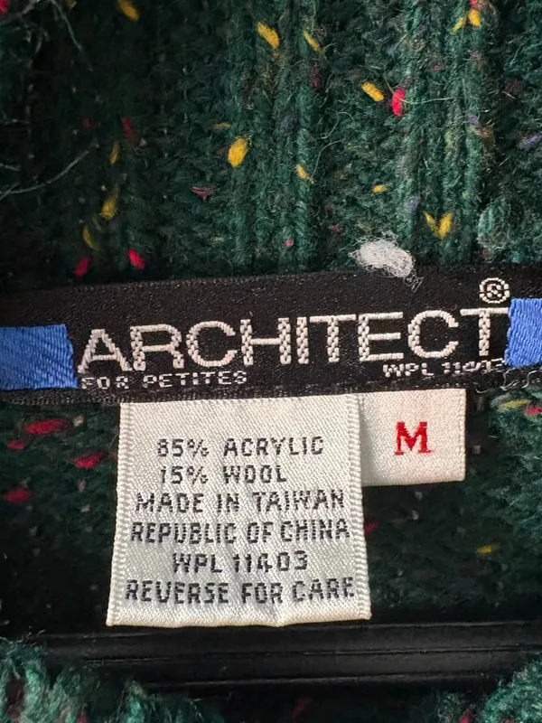 Vintage Architect for Petites wool blend green argyle women's turtleneck sweater - Image 4