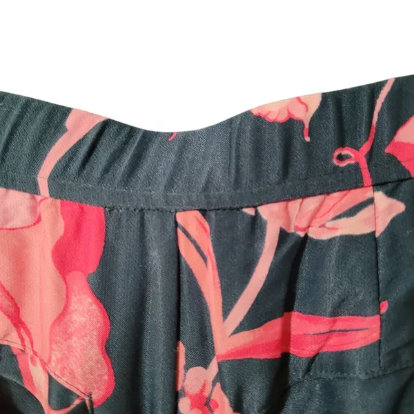 Anthropologie Teal Wide-Leg Pants with Pink Botanical Print - Image 6