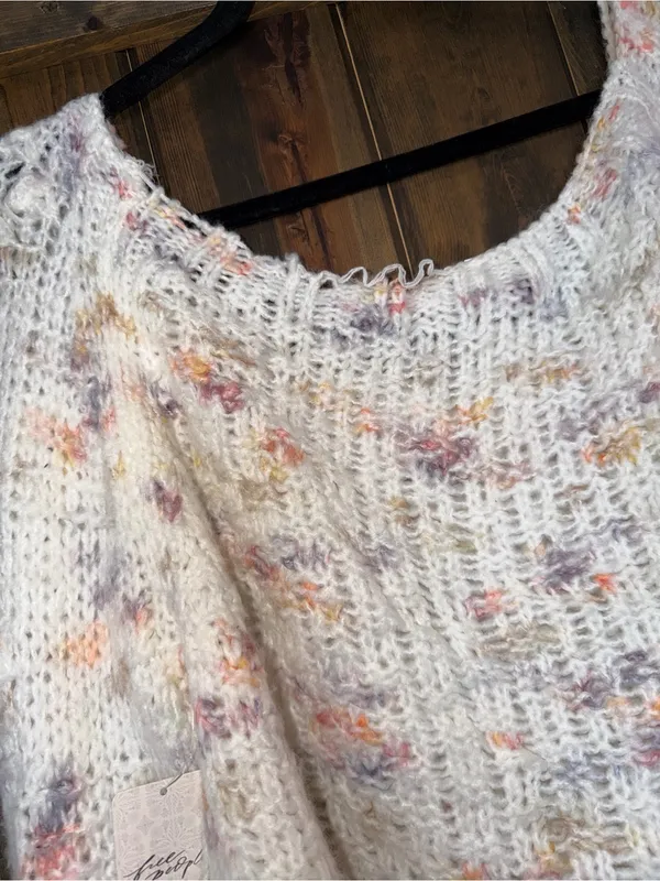 Free People Ivory Combo Sunset Cloud Cropped Sweater Boho‎ Fairycore XL - Image 10