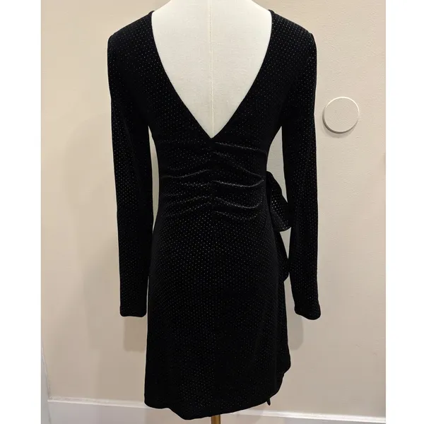 Saylor Black Velvet Glitter Micro Dot‎ V-Back Ruffle Mini Dress XS Going Out - Image 2