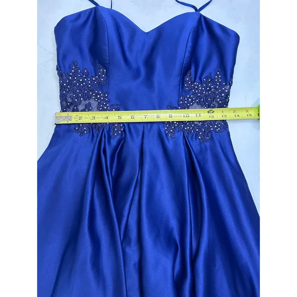 Blondie Nites Womens Juniors Blue Sweetheart Neck Evening Gown Pockets Size 3 - Image 8