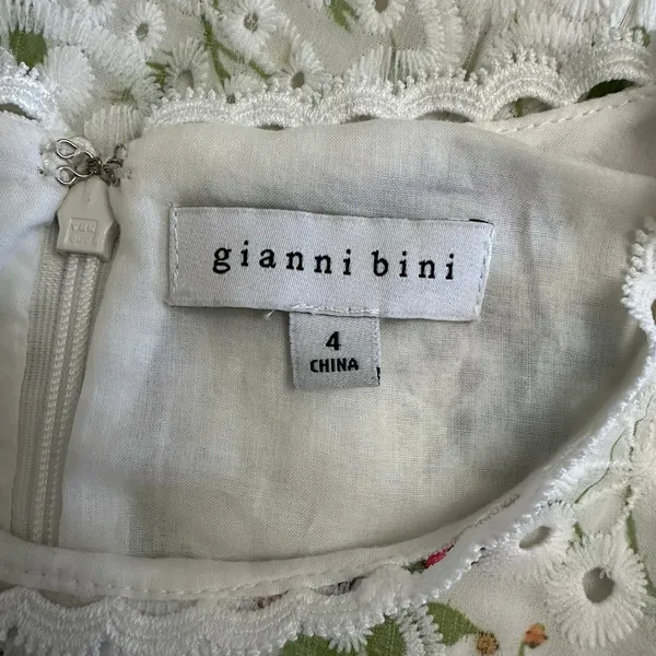 Gianni Bini Women’s Floral Eyelet‎ Puff Sleeve Mini Dress White Size 4 Lined - Image 2