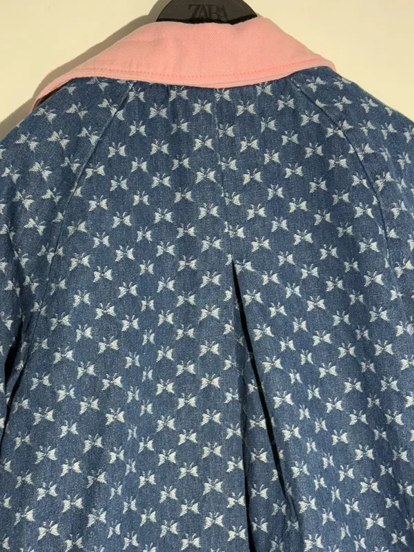 Anthropologie Dot & Lu Quilted Blue Floral Jacket Pink Collar Missing Zipper - Image 13