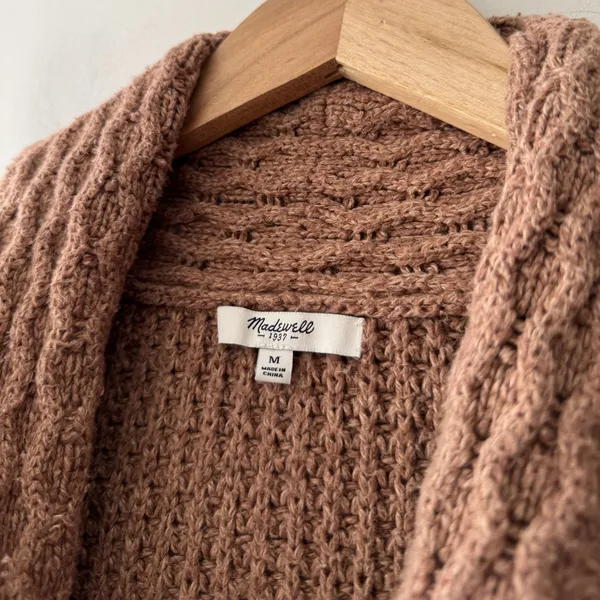Madewell Brown Cable Knit Shawl-Collar Snap Cardigan Sweater‎ - Image 6