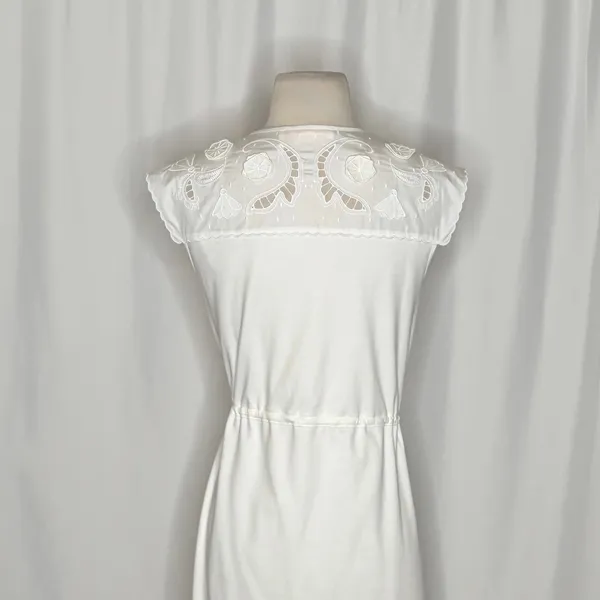 SEE BY CHLOÉ White Embroidered Lace Cutwork Yoked Knit Dress Solid Size Small - Image 9