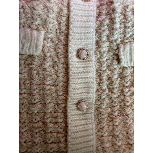 Heartloom Bouclé Sweater Vest Cream Ivory Pearl Button Front Pockets S - Image 5