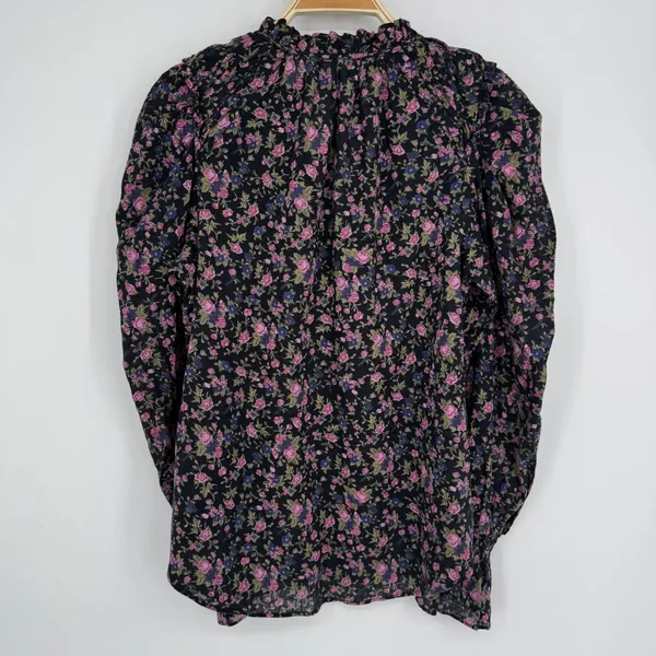 Free People Meant to Be Blouse Medium Black Floral Boho Romantic Puff Sleeve Top - Image 7
