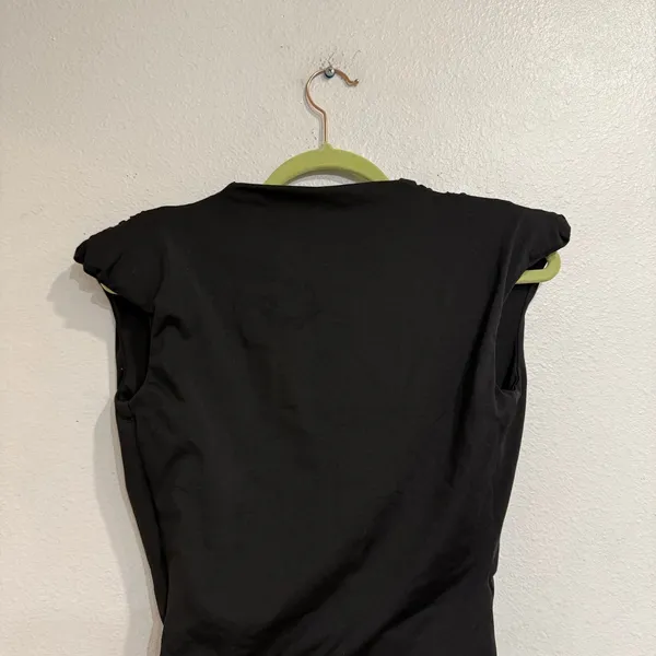 Black Ruched Surplice V Neck Sleeveless Bodysuit Sz L - Image 7