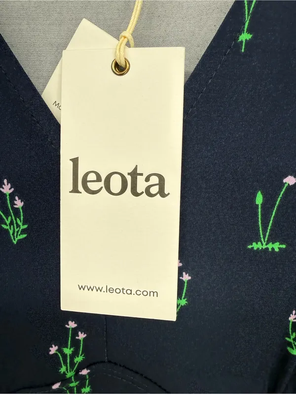 Leota Wispy Floral Patriot Blue Navy Midi Zoe Dress with Green Floral Print - Image 6
