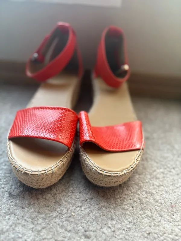 Franco Sarto Red Snake Embossed Espadrille Platform Sandals 8.5 - Image 6