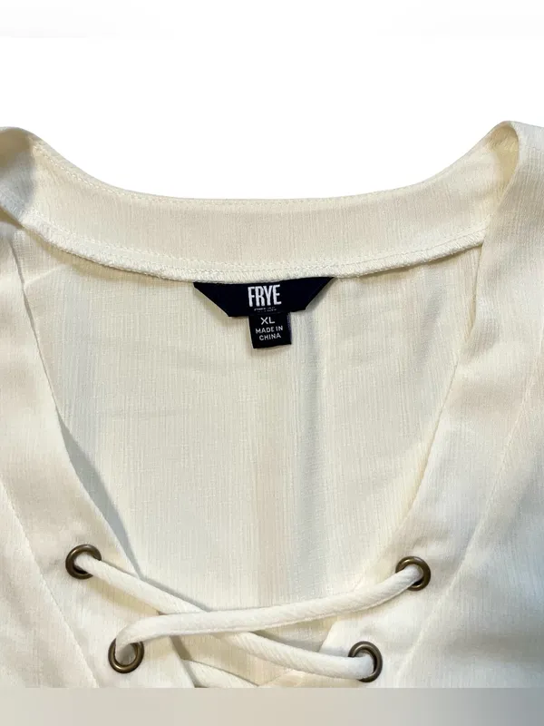 Frye Ivory Lace Up Peplum Blouse XL - Image 3