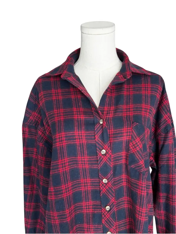 Superdown x Revolve - NWT Audriana Oversized Flannel Top Red Navy Plaid Sz S - Image 4