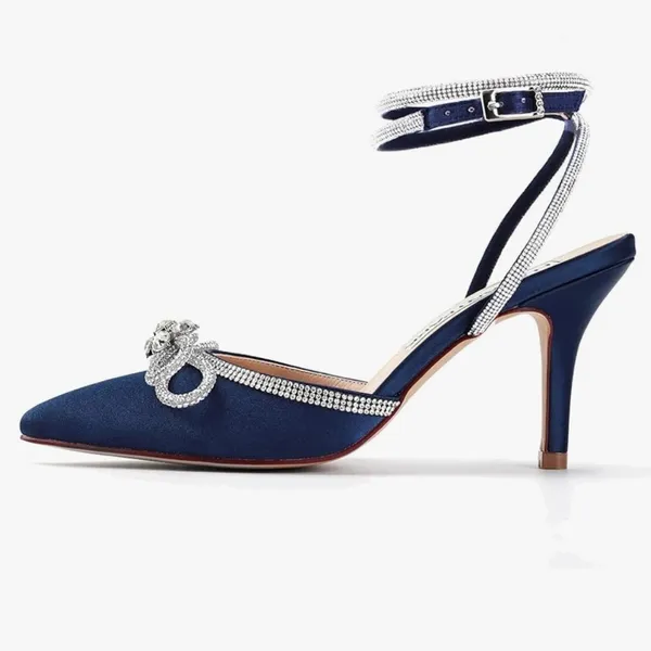 Blue and Silver Stiletto Heels with Rhinestone Embellishments - Image 5