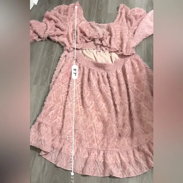 SHEIN Pink Feather Fringe Tie Open Front Long Sleeve Mini Dress Size 4XL‎ - Image 9