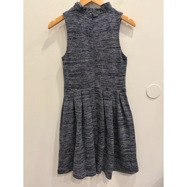 Ganni Pinnacle Dress Black Gray Space Dye Ruffle High Neck Pleated‎ Mini Twee S - Image 4